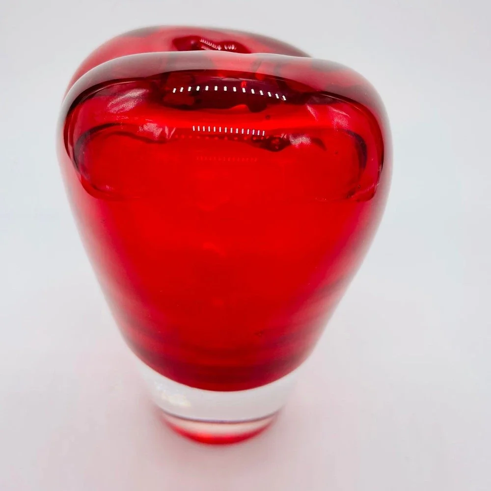 Salviati Murano Heart Glass Vase by Maria Christina Hamel Red Clear 1990s